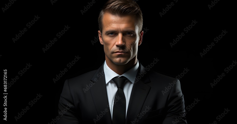 Confident Businessman in Formal Attire Posing for Professional Headshot with Arms Crossed and Serious Expression Generative AI