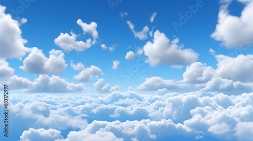 Group of Fluffy White Clouds Floating in Blue Sky on Sunny Day Generative AI
