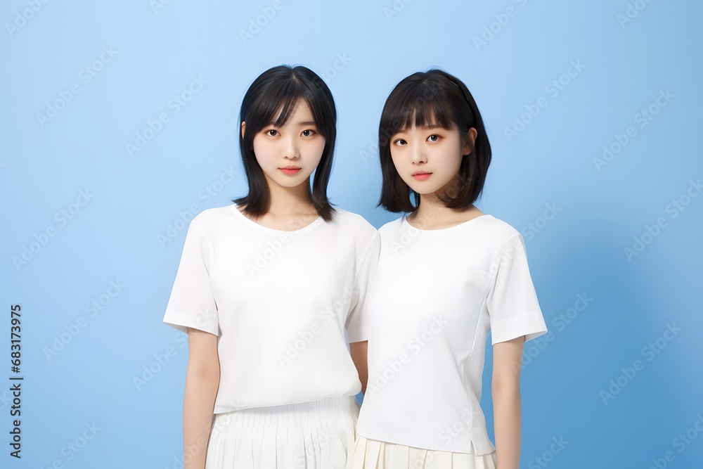 Smiling Women in White Outfits Strike a Pose for a Candid Shot Generative AI Smiling Women in White Outfits Strike a Pose for a Candid Shot Generative AI