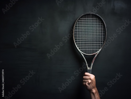 Focused Athlete Holding Tennis Racket Against Dark Background for Sports and Fitness Concept Generative AI