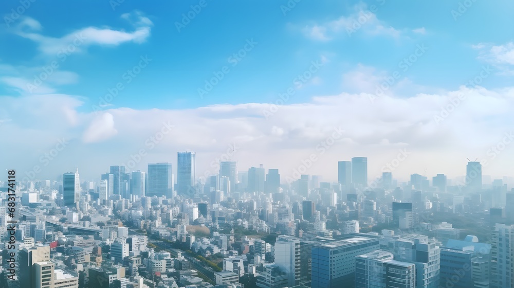 Fototapeta premium Modern Metropolis A Stunning Skyline of Towering Buildings Against a Clear Blue Sky Generative AI