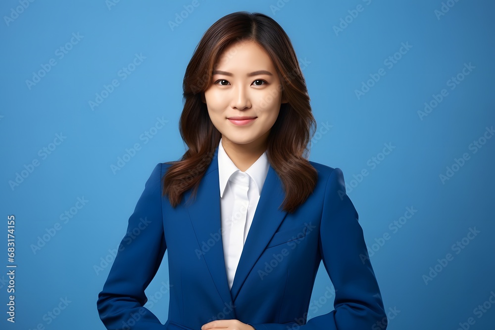 Confident Asian Businesswoman in Blue Suit Posing for Professional Headshot Photo Shoot Generative AI Confident Asian Businesswoman in Blue Suit Posing for Professional Headshot Photo Shoot Generative AI