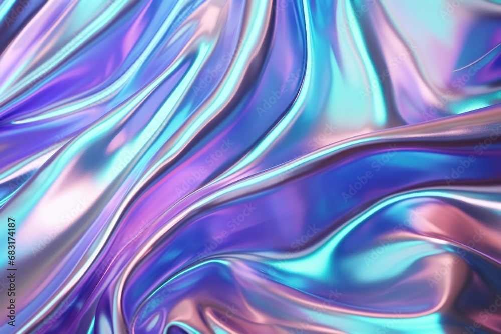 Abstract background 3D shiny plastic waves with pastel unicorn textures.