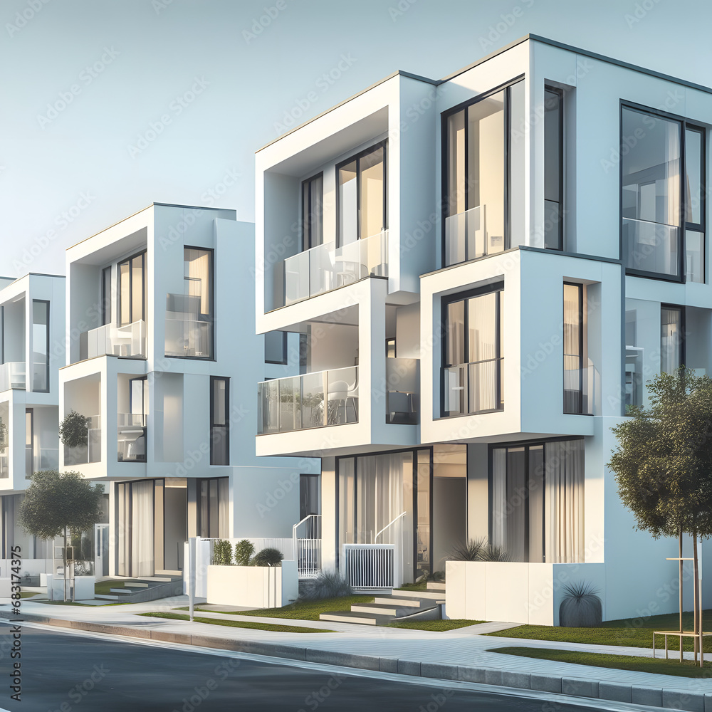 Modern modular private townhouses. Residential architecture exterior.
Generative AI