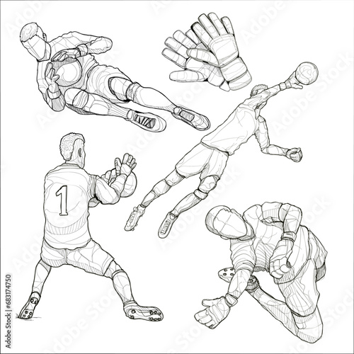 Goalkeeper football player Hand drawn. Vector illustration sport.