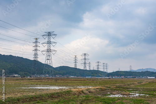 Typical transmission towers in Japan