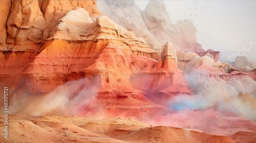 Red Sandstone Canyon Desert Painting with watercolor style