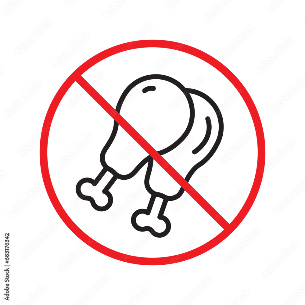 Forbidden chicken vector icon. Warning, caution, attention, restriction