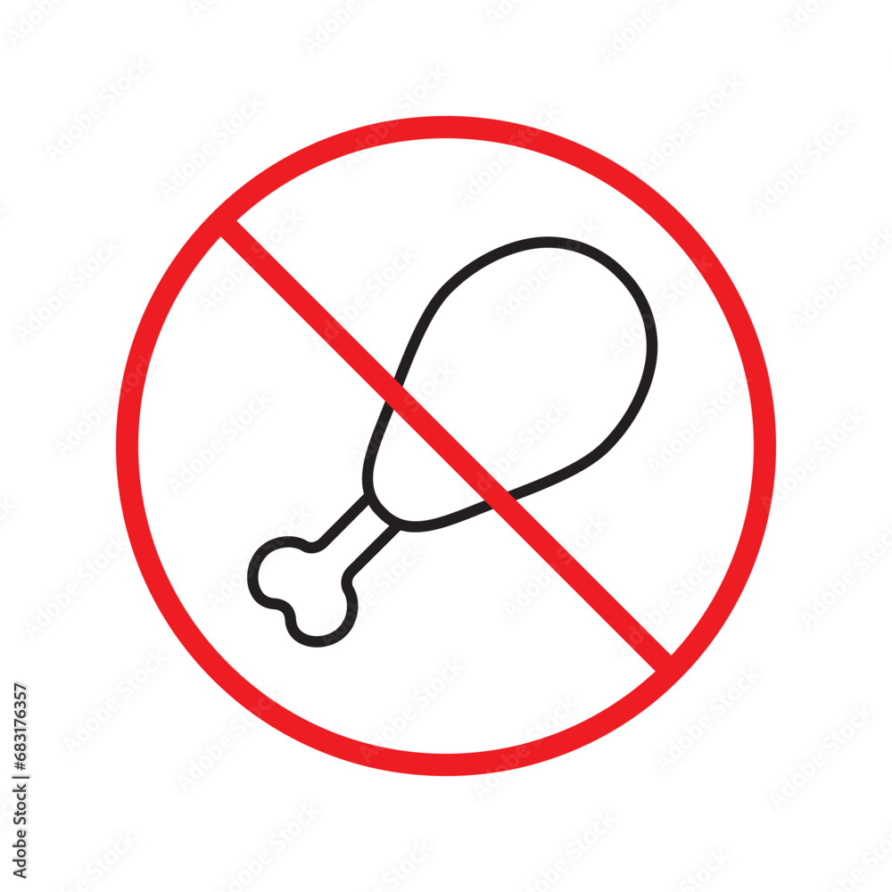 Forbidden chicken vector icon. Warning, caution, attention, restriction, label, ban, danger. No chicken flat sign design pictogram symbol. No chicken leg icon UX UI icon Forbidden chicken vector icon. Warning, caution, attention, restriction, label, ban, danger. No chicken flat sign design pictogram symbol. No chicken leg icon UX UI icon