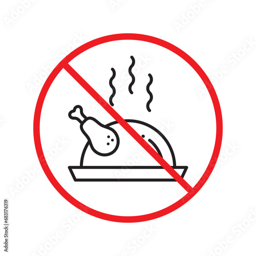 Forbidden chicken vector icon. Warning, caution, attention, restriction, label, ban, danger. No chicken flat sign design pictogram symbol. No chicken leg icon UX UI icon