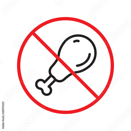 Forbidden chicken vector icon. Warning, caution, attention, restriction, label, ban, danger. No chicken flat sign design pictogram symbol. No chicken leg icon UX UI icon