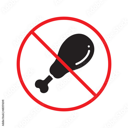Forbidden chicken vector icon. Warning, caution, attention, restriction, label, ban, danger. No chicken flat sign design pictogram symbol. No chicken leg icon UX UI icon