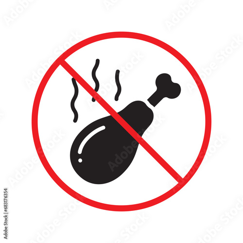Forbidden chicken vector icon. Warning, caution, attention, restriction, label, ban, danger. No chicken flat sign design pictogram symbol. No chicken leg icon UX UI icon