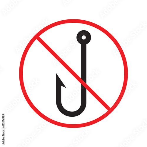 Forbidden fish hook vector icon. Warning, caution, attention, restriction, label, ban, danger. No fishing hook flat sign design pictogram symbol. No fishing hook icon
