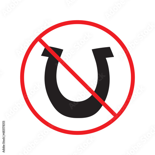 Forbidden magnet vector icon. Warning, caution, attention, restriction, label, ban, danger. No magnet attraction flat sign design pictogram symbol. No magnet icon UX UI icon