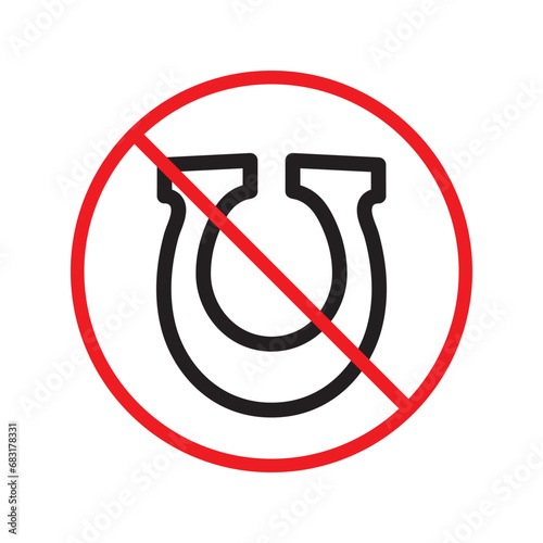 Forbidden magnet vector icon. Warning, caution, attention, restriction, label, ban, danger. No magnet attraction flat sign design pictogram symbol. No magnet icon UX UI icon