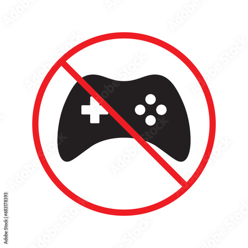 Forbidden joystick vector icon. Warning, caution, attention, restriction, label, ban, danger. No gamepad flat sign design pictogram symbol. No game pad joystick icon UX UI icon