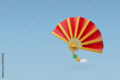 3d Vector Chinese hand fan red, Chinese New Year concept.