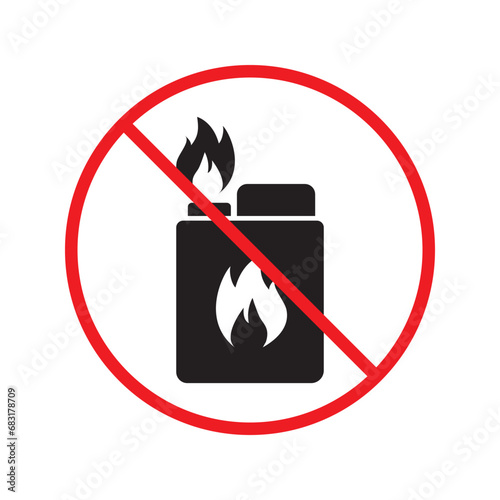 Forbidden lighter vector icon. Warning, caution, attention, restriction, label, ban, danger. No flame flat sign design pictogram symbol. No fire icon UX UI icon