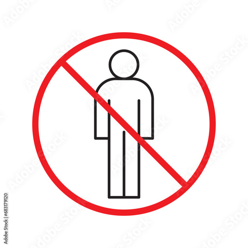 Forbidden people vector icon. Warning, caution, attention, restriction, label, ban, danger. No human men flat sign design pictogram symbol. No man icon. UX UI icon