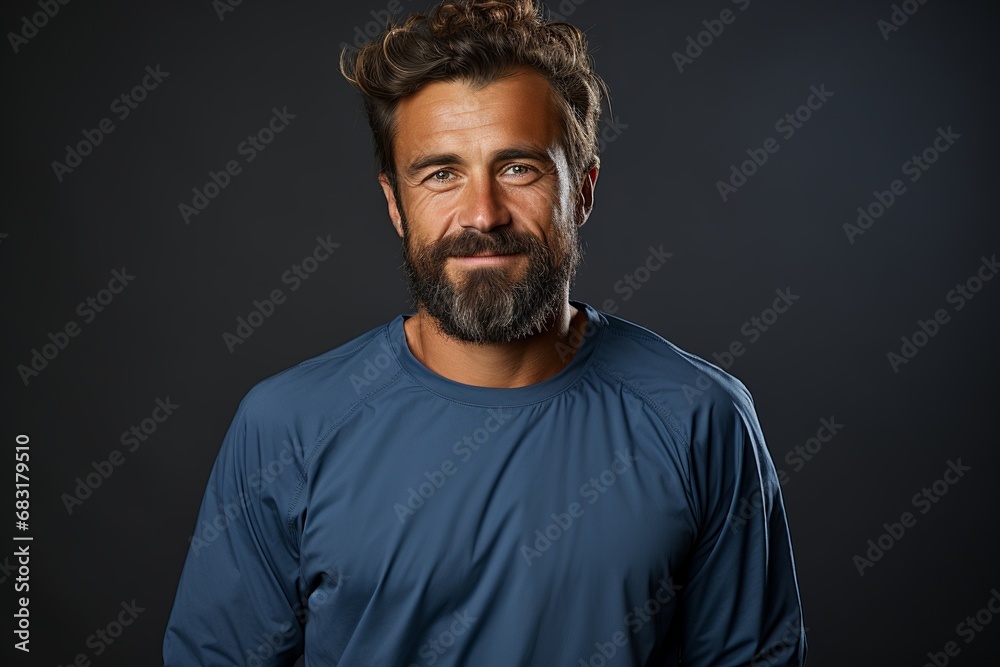 Handsome bearded man looking at camera on black background Handsome bearded man looking at camera on black background