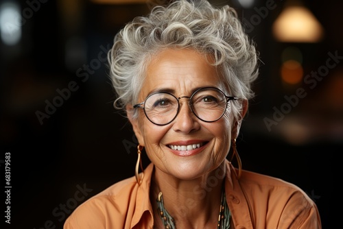 Cheerful elderly woman in eyeglasses