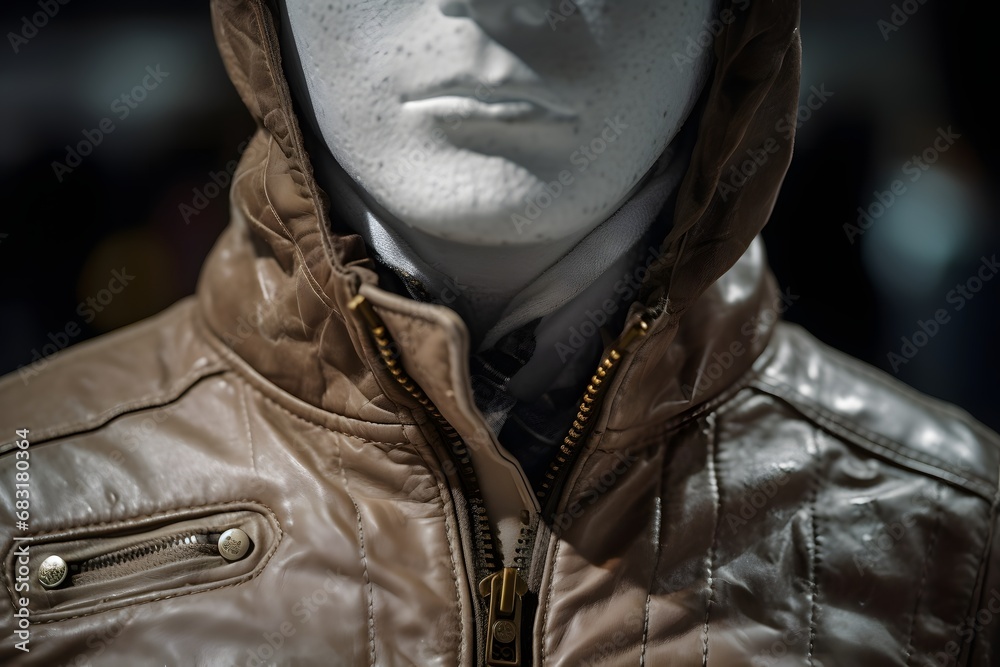 Stylish Mannequin Displaying Trendy Brown Leather Jacket for Fashionable Storefronts and Window Displays Generative AI