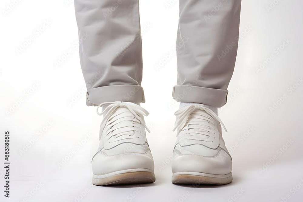 Minimalist Style White Sneakers and Grey Pants for a Clean and Modern Look Generative AI