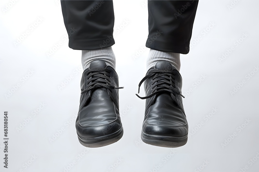 Stylish Black Shoes and Socks on Clean White Surface - Fashionable Footwear Concept for Men's Clothing Generative AI Stylish Black Shoes and Socks on Clean White Surface - Fashionable Footwear Concept for Men's Clothing Generative AI