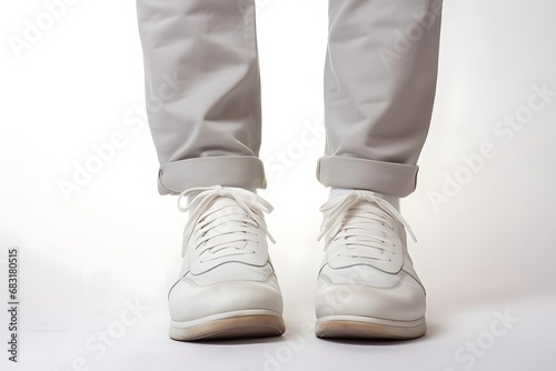 Minimalist Style White Sneakers and Grey Pants for a Clean and Modern Look Generative AI © bipul