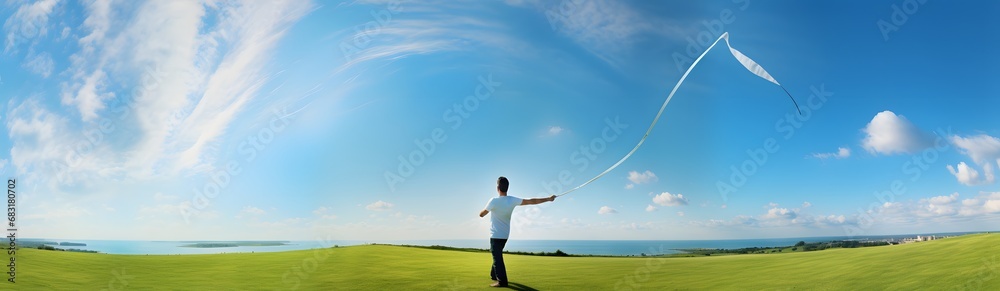 Happy Giraffe Enjoying a Kite-Flying Day in a Scenic Field with a Gorgeous Sky Generative AI Happy Giraffe Enjoying a Kite-Flying Day in a Scenic Field with a Gorgeous Sky Generative AI