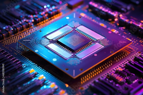 High-Tech Circuit Board with Close-Up of Computer Chip for Advanced Technology and Computing Applications Generative AI