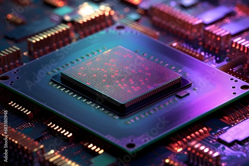 High-Tech Circuit Board with Close-Up of Computer Chip for Advanced Technology and Computing Applications Generative AI