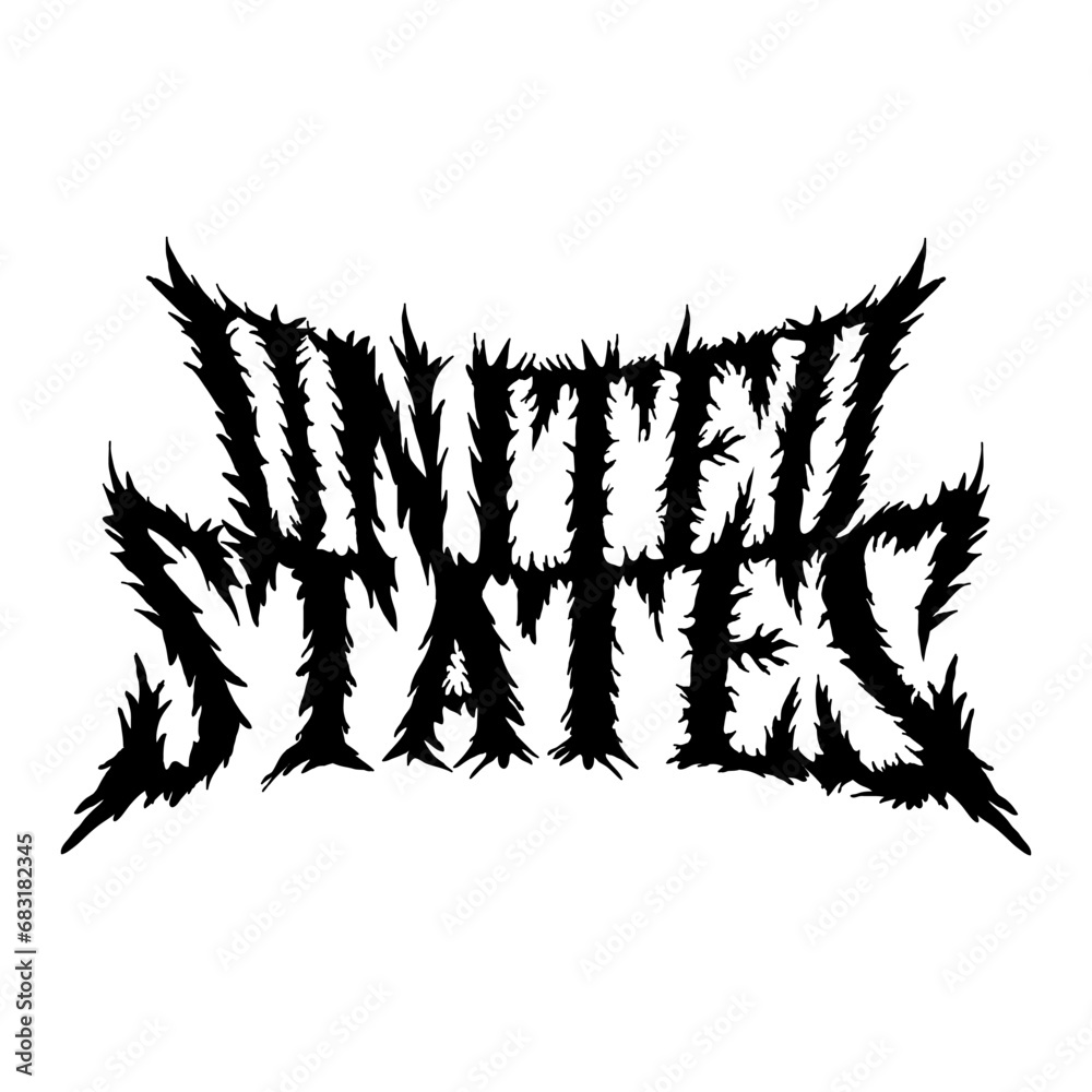 Obraz premium united states word with death metal font hand drawing vector isolated on background.