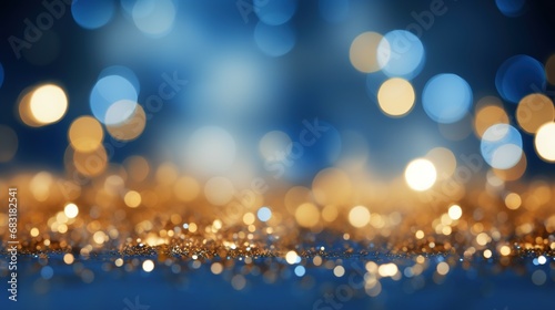 Sparkling Blue and Gold Abstract Bokeh Lights Background