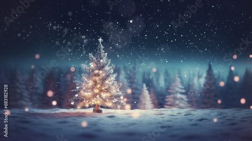 Christmas Tree with Lights in the Snow © Jameel