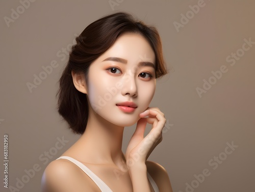 Confident young woman in white tank top striking a pose for a stunning portrait photo shoot. Generative AI