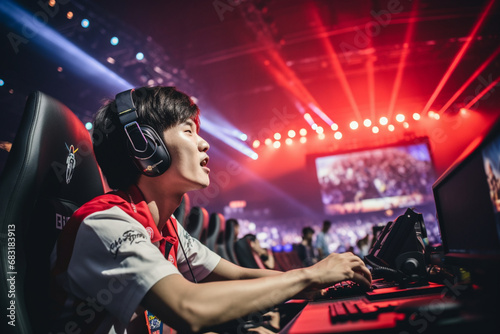 Esports in Action- Intense Gamer at a Major Esports Event © Sawanee