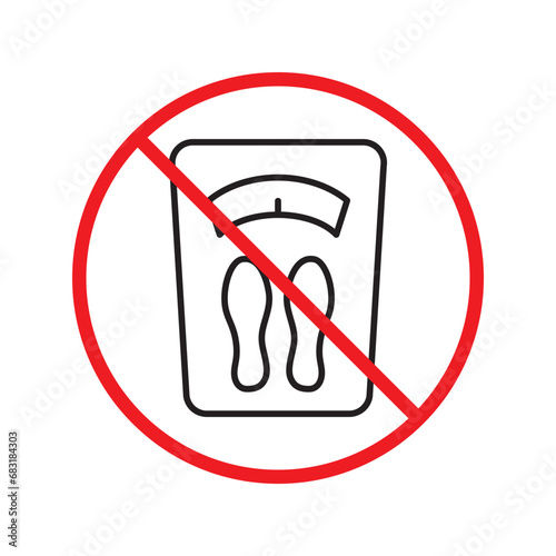 Prohibited scale weight vector icon. No scale weight icon. Forbidden scale weight  icon. No scale sign. Warning, caution, attention, restriction, danger flat sign design symbol pictogram UX UI icon