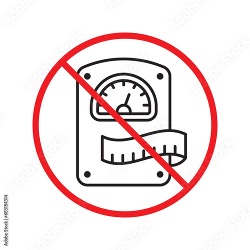 Prohibited scale weight vector icon. No scale weight icon. Forbidden scale weight  icon. No scale sign. Warning, caution, attention, restriction, danger flat sign design symbol pictogram UX UI icon