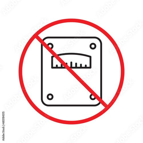 Prohibited scale weight vector icon. No scale weight icon. Forbidden scale weight  icon. No scale sign. Warning, caution, attention, restriction, danger flat sign design symbol pictogram UX UI icon