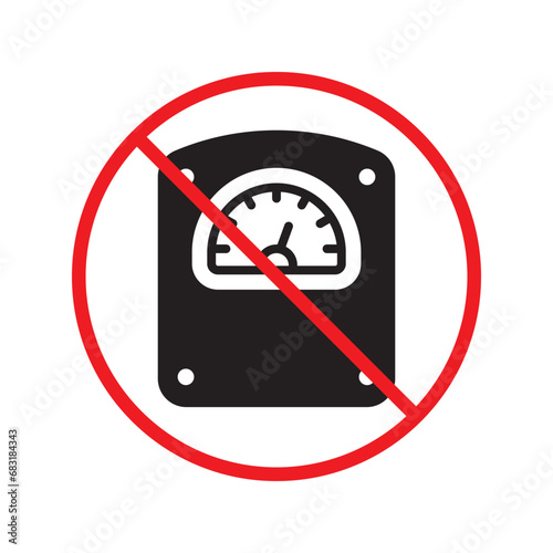 Prohibited scale weight vector icon. No scale weight icon. Forbidden scale weight  icon. No scale sign. Warning, caution, attention, restriction, danger flat sign design symbol pictogram UX UI icon