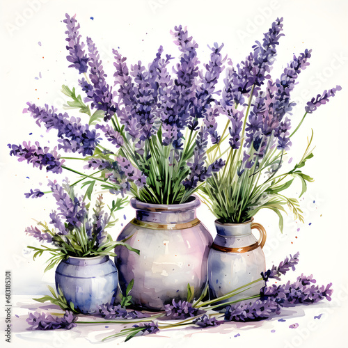Lavender, Flowers, Watercolor illustrations