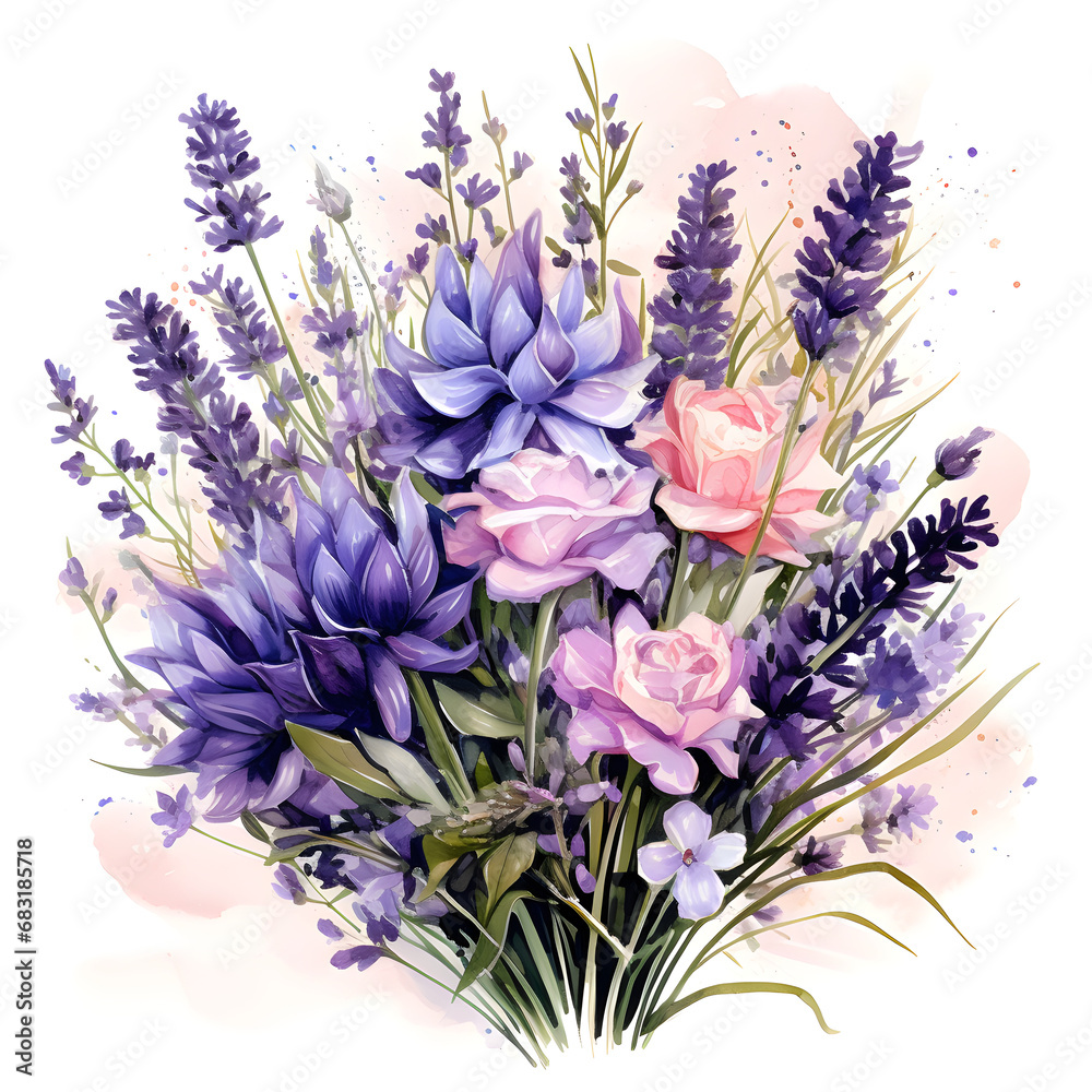 Lavender, Flowers, Watercolor illustrations Lavender, Flowers, Watercolor illustrations