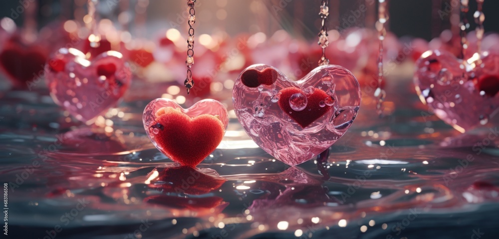 A close-up shot of heart-shaped objects being gracefully retrieved from an Object Pool, adding a touch of enchantment to a Valentine's Day celebration - obrazy, fototapety, plakaty 