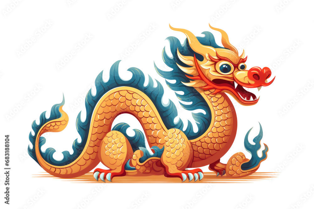 Fototapeta premium Cute Asian Dragon design isolated on a transparent background created with Generative AI technology