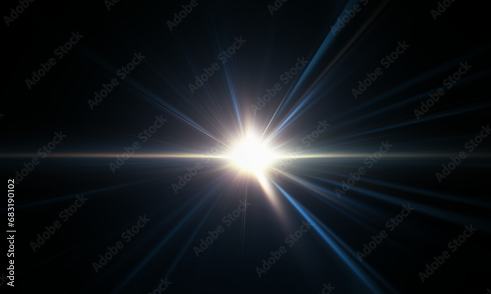 Obraz premium Light effect ray shining sun bright flash Special lens flare on black background
