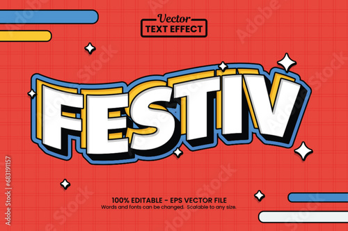Editable text effect - Music Fest Vintage Cartoon template style premium vector