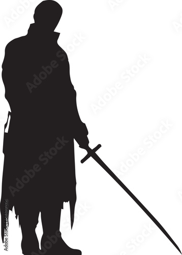 Silhouette of a person with a Sword vector illustration © Nahid