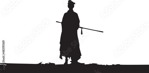 A Man standing with a Stick for walking on ground silhouette vector illustration © Nahid